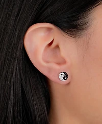 Crystal Pave Yin Yang Stud Earrings in Sterling Silver