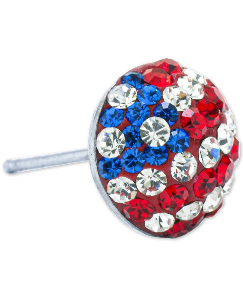 Red, White, & Blue Cubic Zirconia Pave Flag Stud Earrings in Sterling Silver