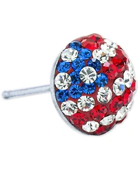 Red, White, & Blue Cubic Zirconia Pave Flag Stud Earrings in Sterling Silver