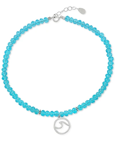 Wave Charm Color Crystal Beaded Ankle Bracelet in Sterling Silver