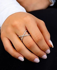 Pave Criss Cross Band Ring in Sterling Silver