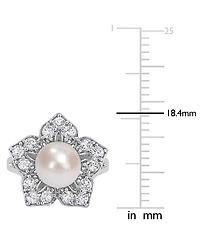 Cultured Freshwater Pearl (8-1/2mm) & Lab-Created White Sapphire (1-1/3 ct. t.w.) Flower Ring Sterling Silver