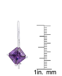 Simulated Gemstone Square Lever Back Silver Plate Earrings