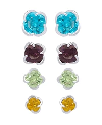 Multi-Color Round Stud Silver Plate Earrings, Set of 4