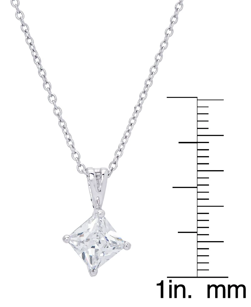 Cubic Zirconia Square Pendant 18" Silver Plate Necklace