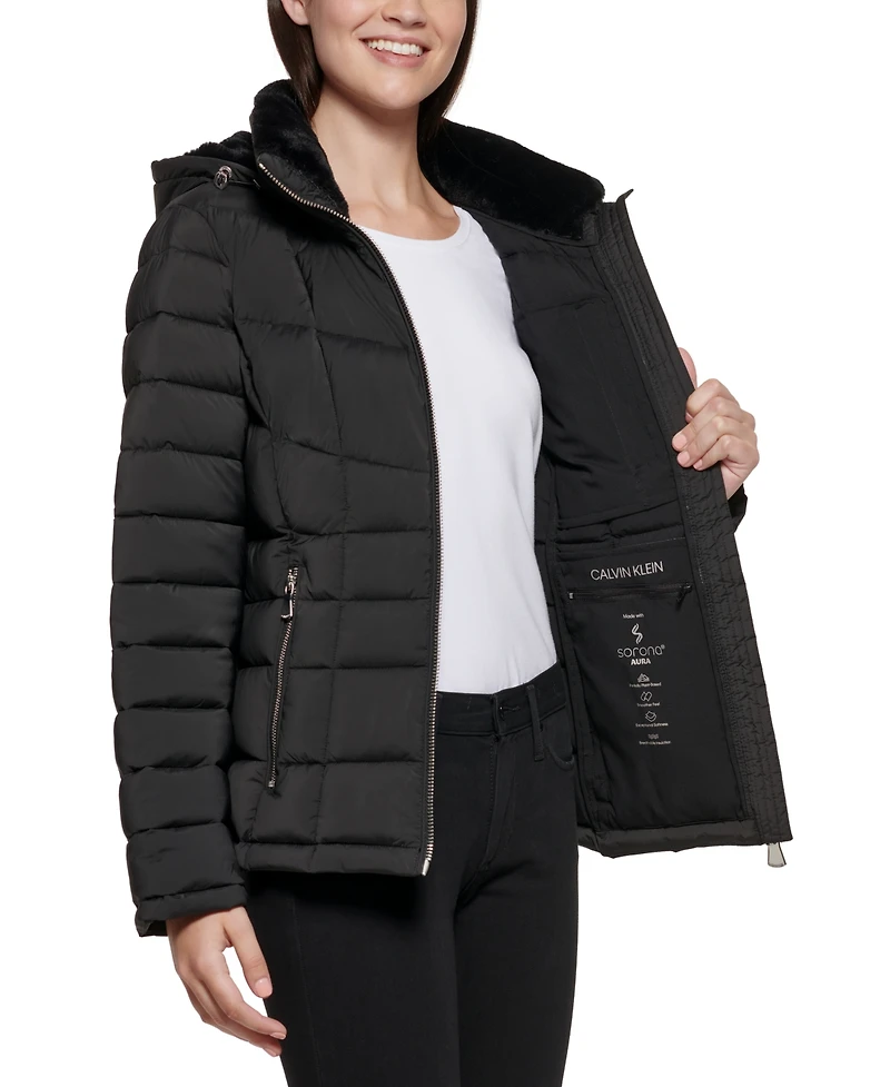 Calvin Klein Women's Faux-Fur-Trim Hooded Puffer Coat, Created for Macy's