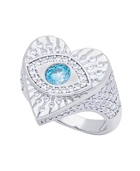 Cubic Zirconia Evil Eye Heart Silver Plate Ring