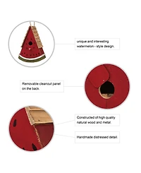 Glitzhome Distressed Watermelon Birdhouse, 11"