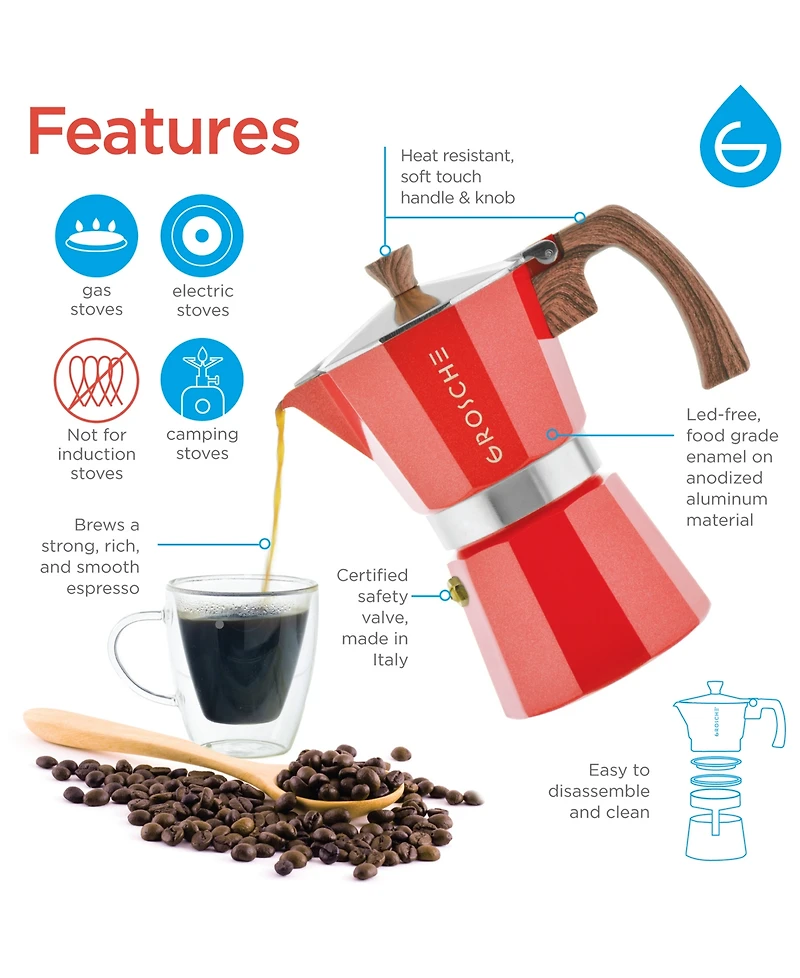 Grosche Milano Stovetop Espresso Maker Moka Pot 3 Cup 5 oz