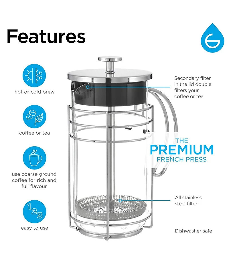 Grosche Madrid Premium French Press Coffee Maker, Tea Press, 51 fl oz Capacity