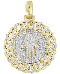 Diamond Hamsa Hand Chain Link Disc Pendant (1/2 ct. t.w.) in 10k Gold