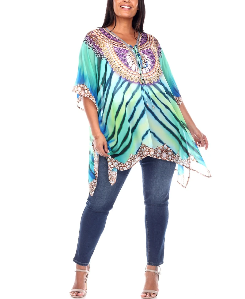 Plus Short Caftan with Tie-Up Neckline