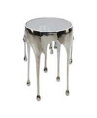 Rosemary Lane Aluminum Drip Accent Table with Melting Design and Shaded Glass Top, 16" x 16" x 25"