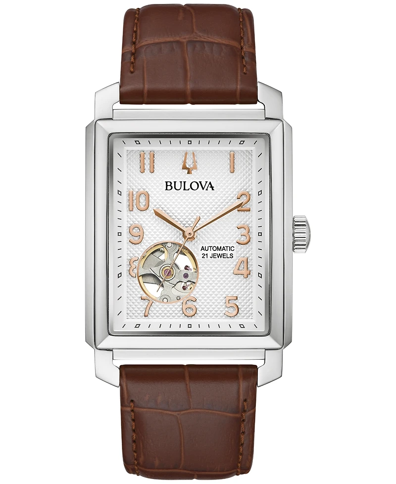 Bulova Men's Automatic Sutton Brown Leather Strap Watch 33mm