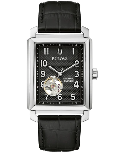Bulova Men's Automatic Sutton Black Leather Strap Watch 33mm
