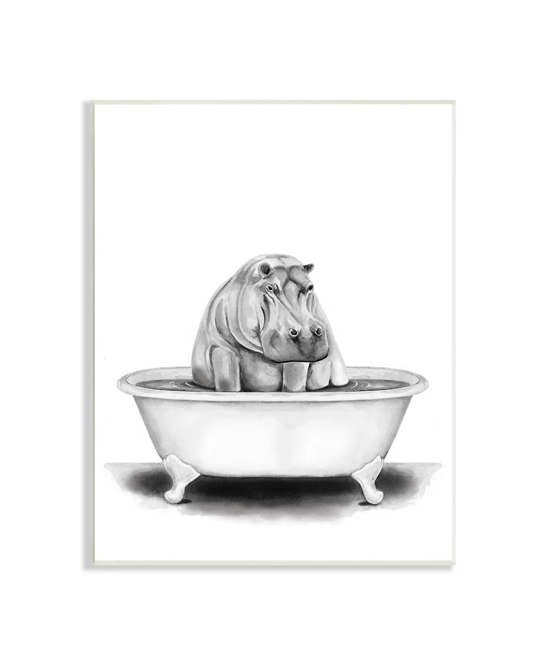 Stupell Industries Hippo in a Tub Funny Animal Bathroom Drawing Wall Plaque Art, 10" x 15"