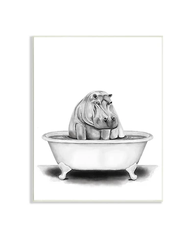 Stupell Industries Hippo in a Tub Funny Animal Bathroom Drawing Wall Plaque Art, 10" x 15"