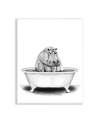 Stupell Industries Hippo in a Tub Funny Animal Bathroom Drawing Wall Plaque Art, 10" x 15"