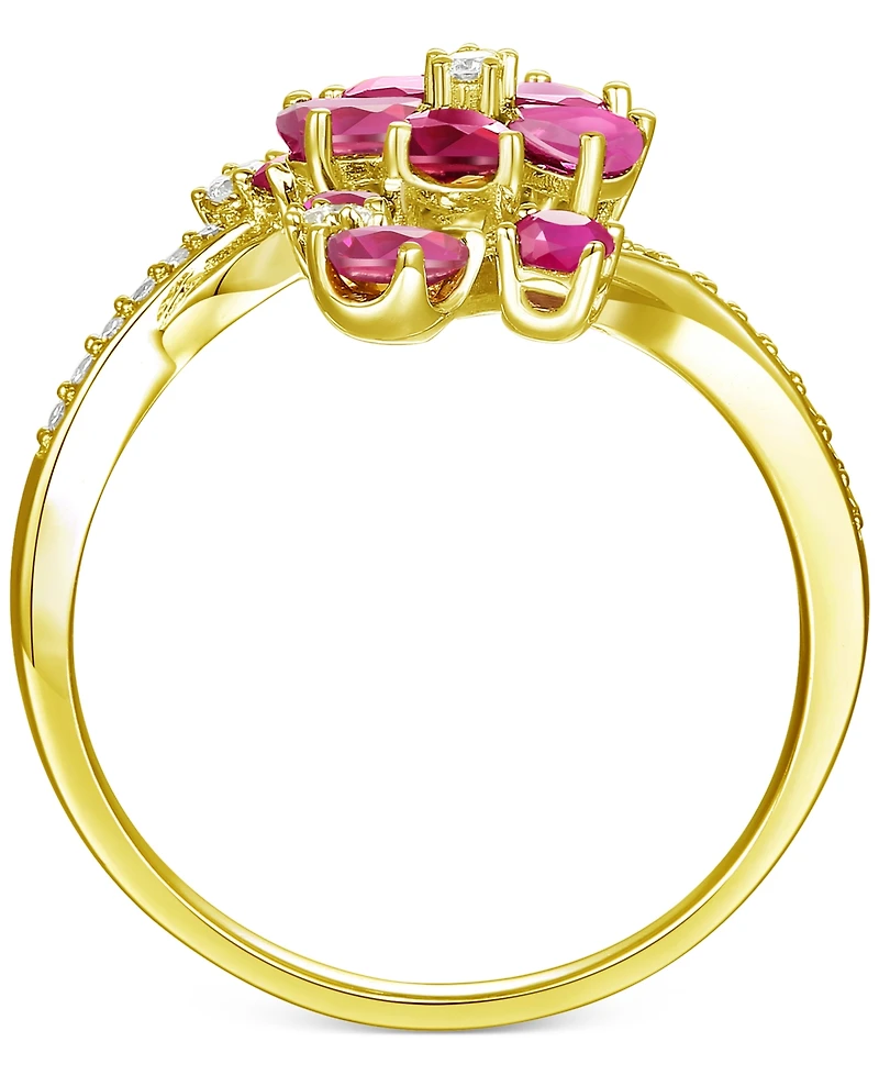 Ruby (1-1/2 ct. t.w.) & Diamond (1/4 ct. t.w.) Flower Statement Ring in 14k Gold