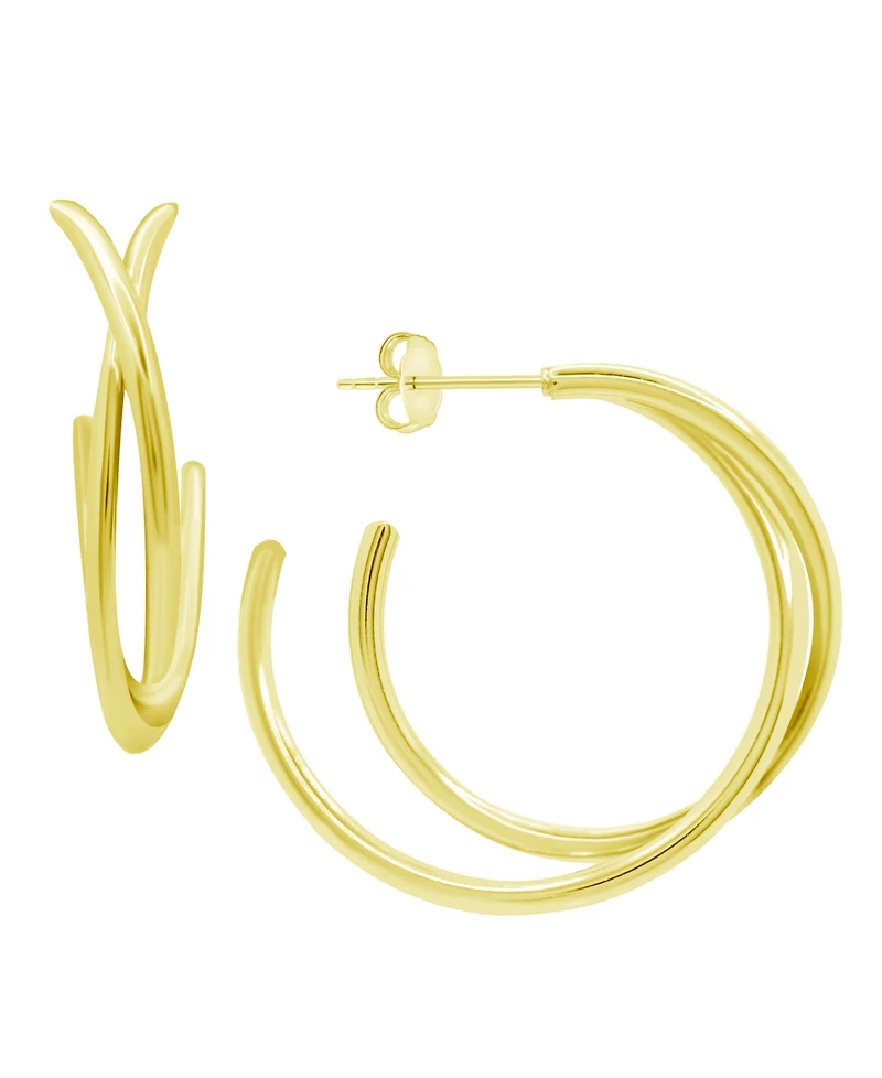 And Now This High Polished Crossover C Hoop Post Earring Silver Plate or Gold