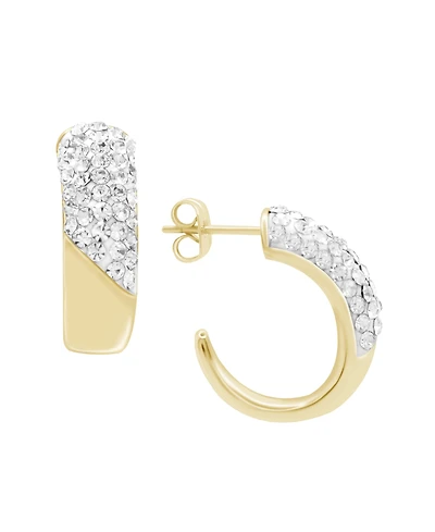 Essentials Clear Crystal Pave J Hoop Earring, Gold Plate and Silver