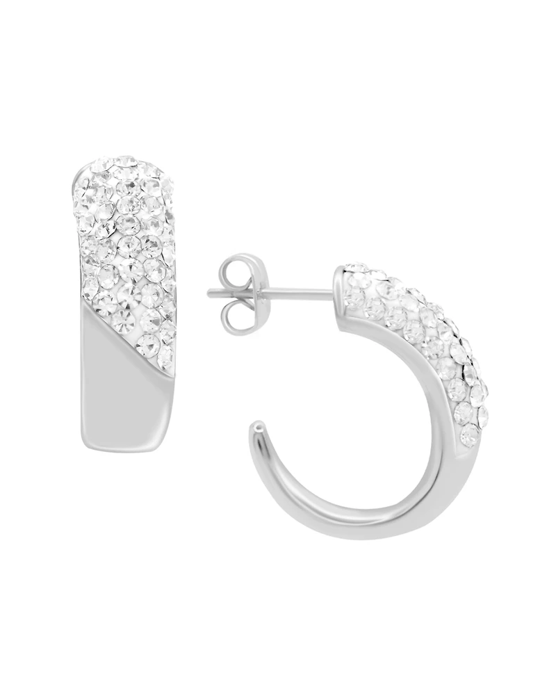 Essentials Clear Crystal Pave J Hoop Earring, Gold Plate and Silver Plate