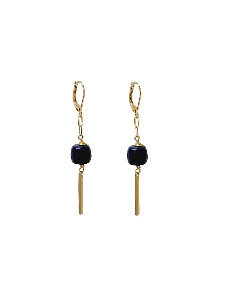 Women's Bar Drop Earrings with Blue Lapis Stones