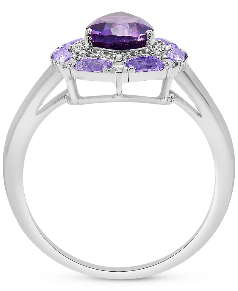 Swiss Blue Topaz (3-3/8 ct. t.w.) & White Topaz (1/6 ct. t.w.) Teardrop Halo Ring in Sterling Silver (Also in Amethyst & Morganite)