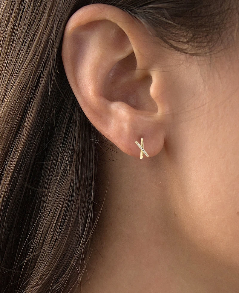 Cubic Zirconia Crossover Extra Small Huggie Hoop Earrings, 0.43"
