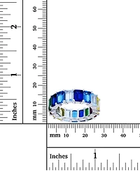 Rainbow Colored Emerald Cut Cubic Zirconia Eternity Band Rhodium Plated Sterling Silver
