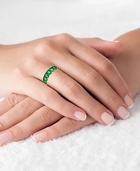 Green Emerald Cut Cubic Zirconia Eternity Band 14k Yellow Gold Plated Sterling Silver