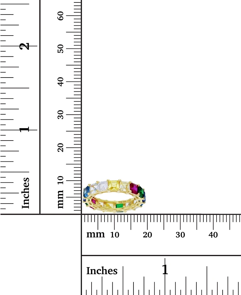 Rainbow Princess Cut Cubic Zirconia Eternity Band 14k Yellow Gold Plated Sterling Silver