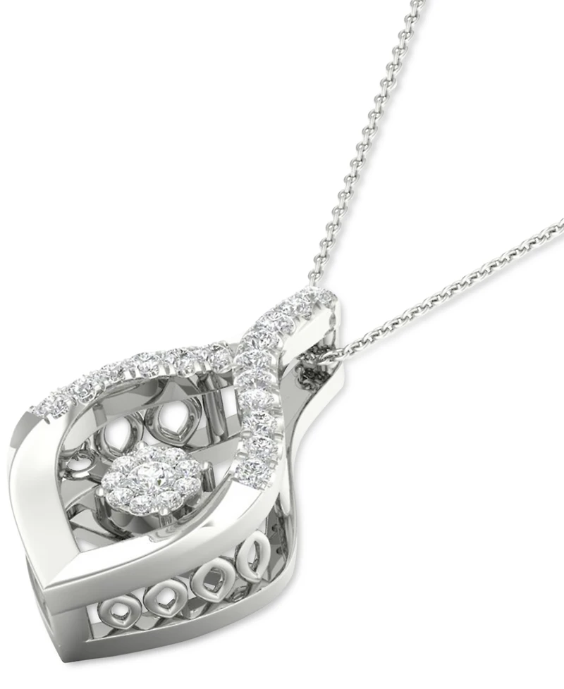 Twinkling Diamond Star Diamond Wishbone 18" Pendant Necklace (1/5 ct. t.w.) in 10k White Gold