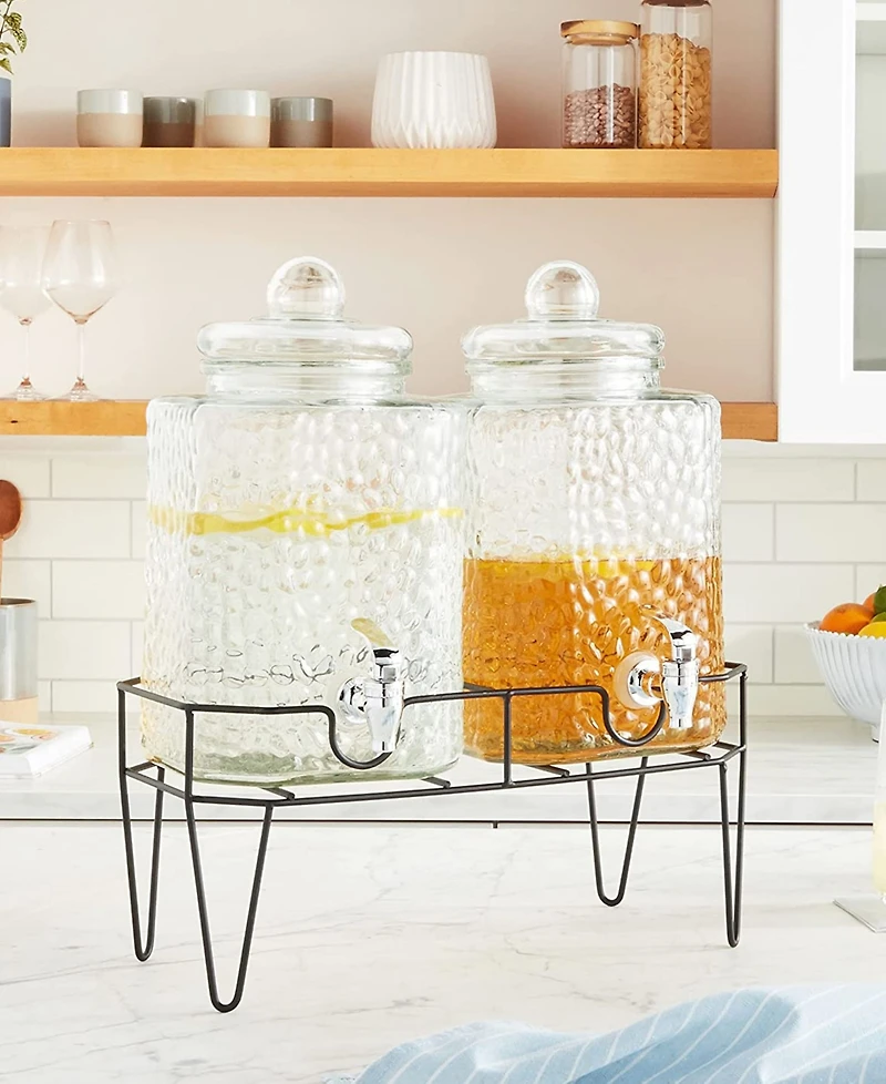 Style Setter 1.5 Gallon Glass Beverage Drink Dispenser with Metal Stand, Set of 3