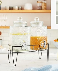 Style Setter 1.5 Gallon Glass Beverage Drink Dispenser with Metal Stand, Set of 3