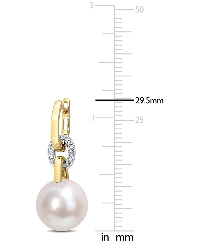 Cultured South Sea Pearl (11mm) & Diamond (1/10 ct. t.w.) Linked Huggie Hoop Earrings in 14k Gold & White Gold