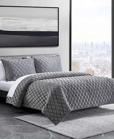 Vera Wang Diamond Velvet 3 Piece Quilt Set, Queen