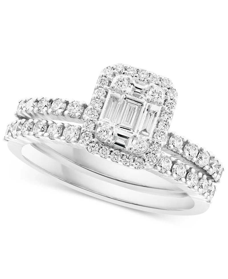 Effy Diamond Cluster Bridal Set (1 ct. t.w.) in 14k White Gold