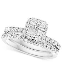 Effy Diamond Cluster Bridal Set (1 ct. t.w.) in 14k White Gold
