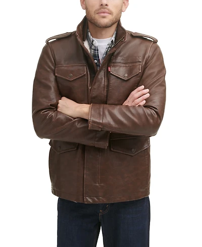 Men's Faux Leather Four Pocket Field Jacket