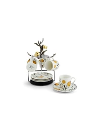 Pomegranate 9 Piece Demitasse Cups and Stand Set