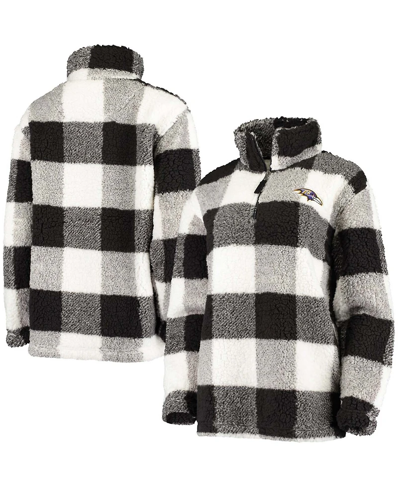 Women's Black Baltimore Ravens Sherpa Plaid Quarter-Zip Jacket