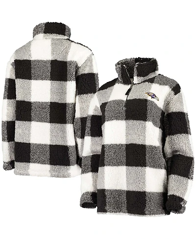 Women's Black Baltimore Ravens Sherpa Plaid Quarter-Zip Jacket