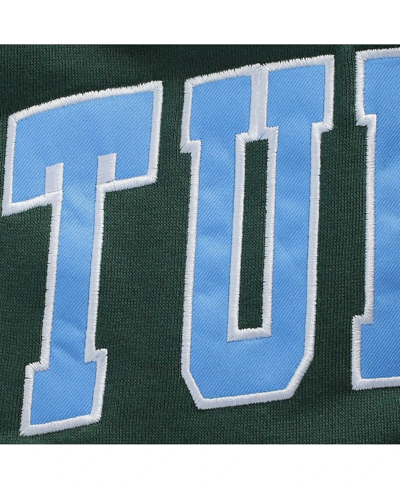 Men's Green Tulane Wave Arch Logo Tackle Twill Pullover Sweatshirt