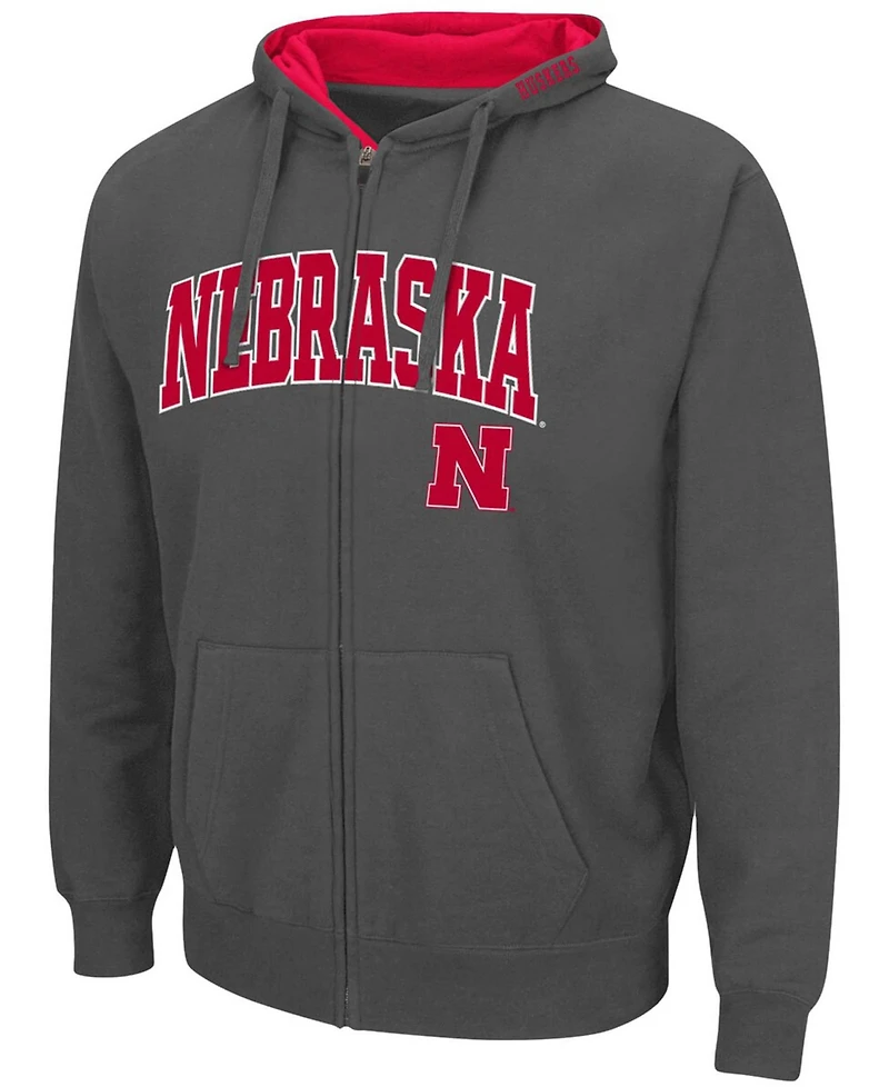 Men's Charcoal Nebraska Huskers Arch Logo 3.0 Full-Zip Hoodie