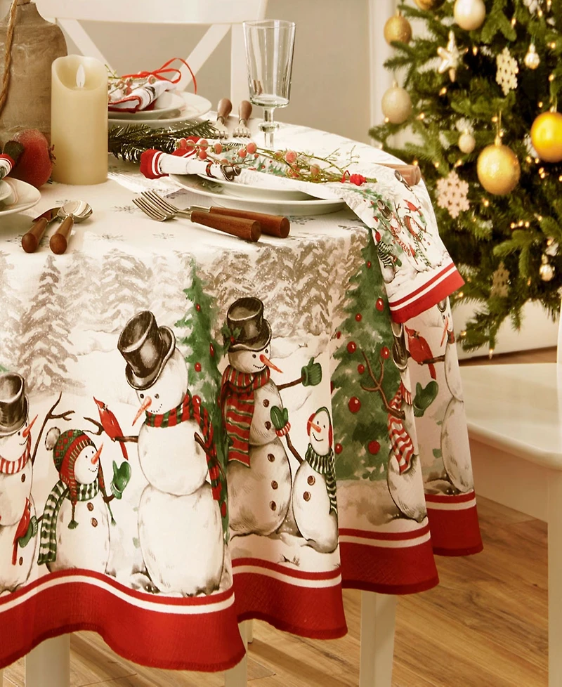 Snowman Winterland Holiday Snowflake Round 70" Tablecloth