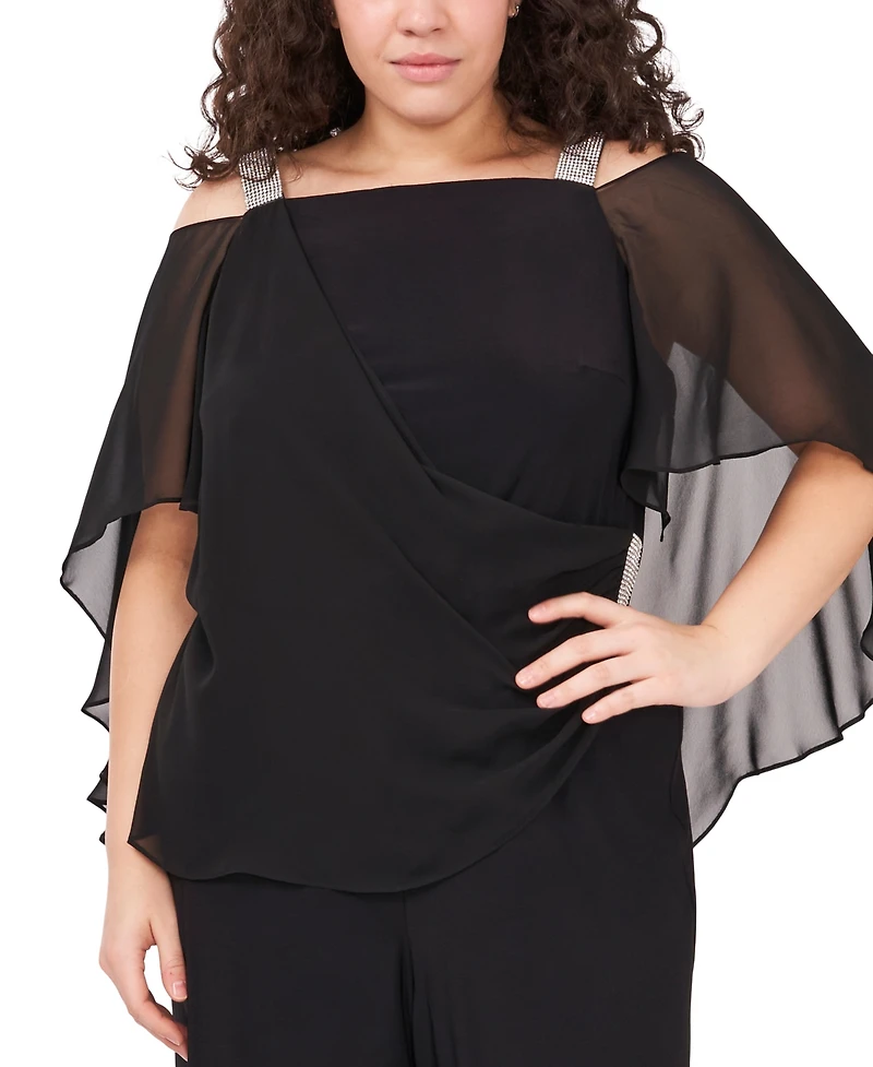 Msk Plus Side Draped Cape-Overlay Jumpsuit