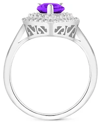 Rhodolite Garnet (1-1/10 ct. t.w.) & White Topaz (1/2 Teardrop Halo Ring Sterling Silver (Also Citrine, Blue Topaz, Amethyst, Perido