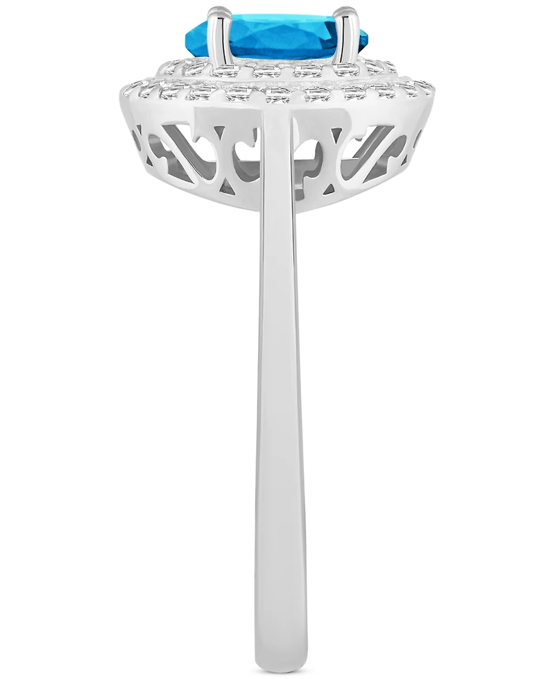 Rhodolite Garnet (1-5/8 ct. t.w.) & White Topaz (3/8 Double Halo Ring Sterling Silver (Also Citrine, Peridot, Amethyst, Blue Topaz)