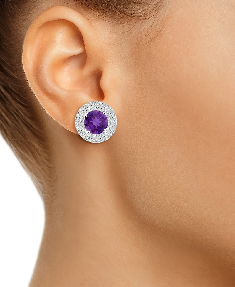 Rhodolite Garnet (3-1/3 ct. t.w.) & White Topaz (3/4 Stud Earrings Sterling Silver (Also Citrine, Peridot, Blue Topaz, Amethyst)